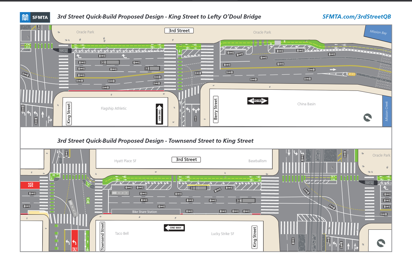 Diagram of new proposed bike lanes on 3rd St