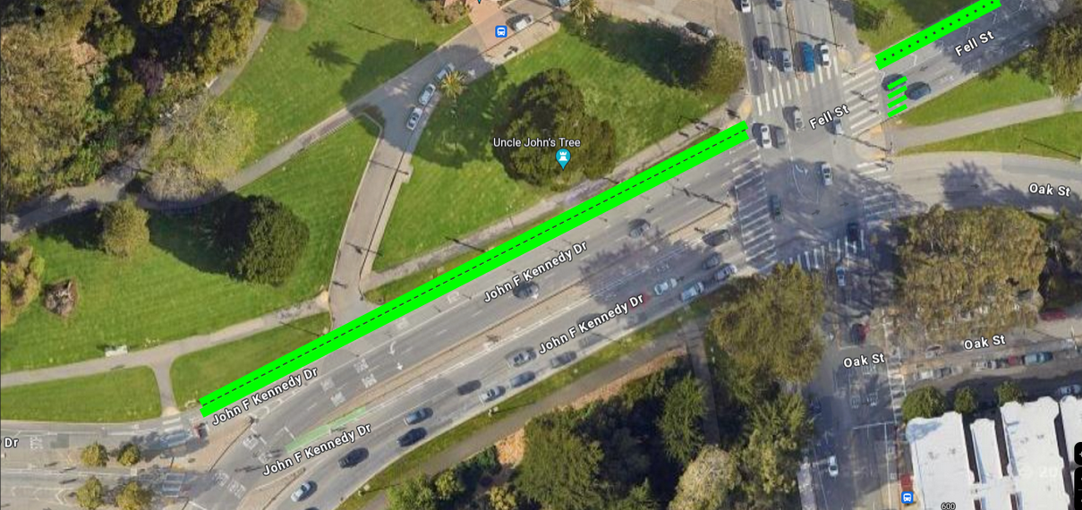 Diagram that I made of a two-way bike lane connecting Golden Gate Park and the Panhandle